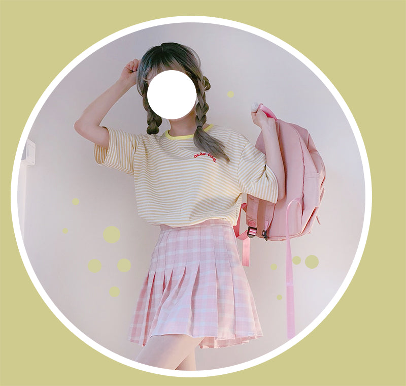 Pink plaid high waist skirt PL20014