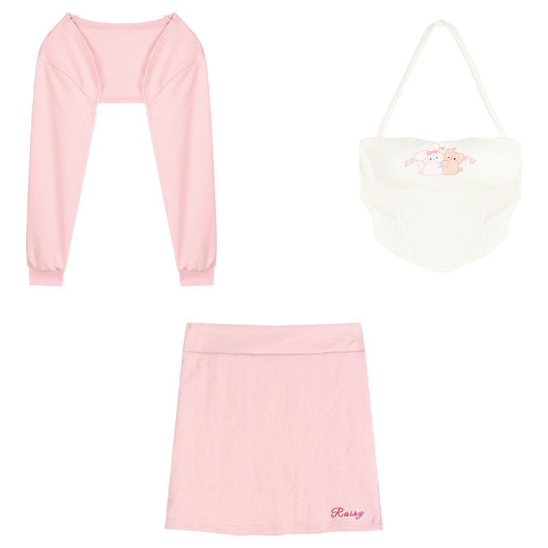 Pink top + skirt 3-piece set PL52673