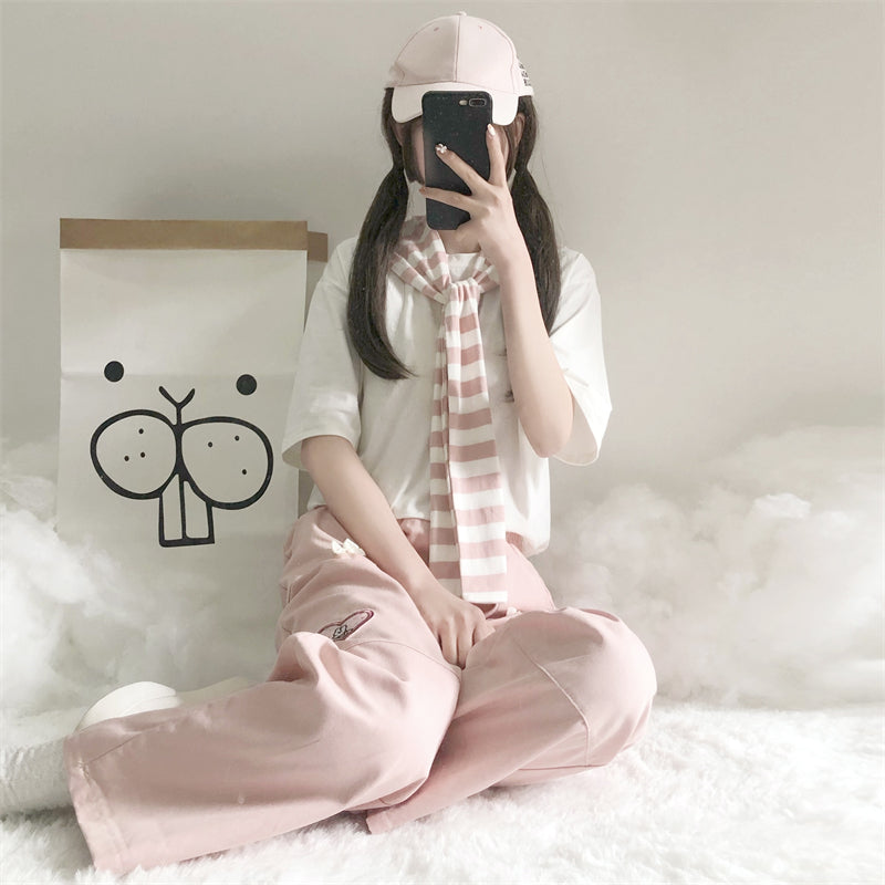 Cute bunny embroidered casual pants PL52535