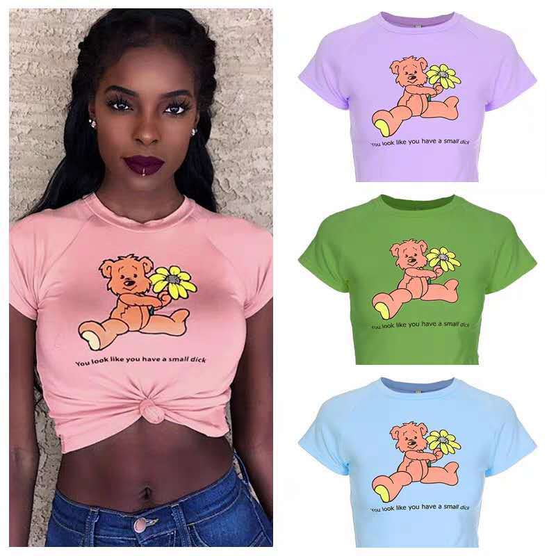 bear print cropped T-shirt P1057