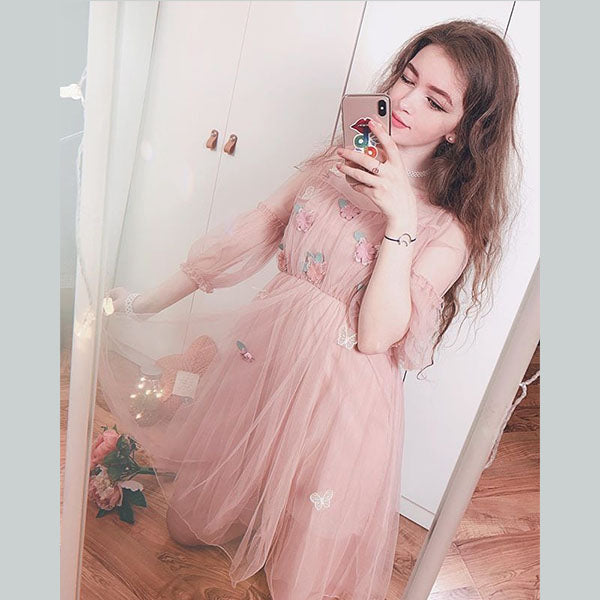 Lolita Lantern Sleeve Gauze Dress PL20044