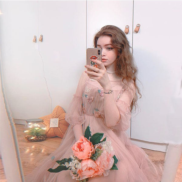 Lolita Lantern Sleeve Gauze Dress PL20044