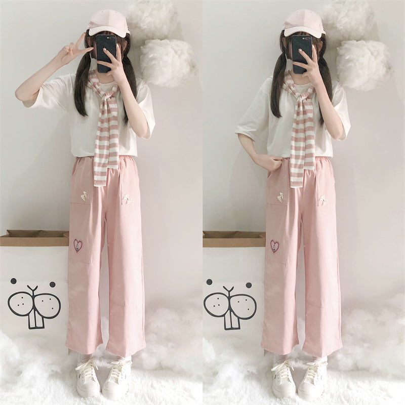 Cute bunny embroidered casual pants PL52535