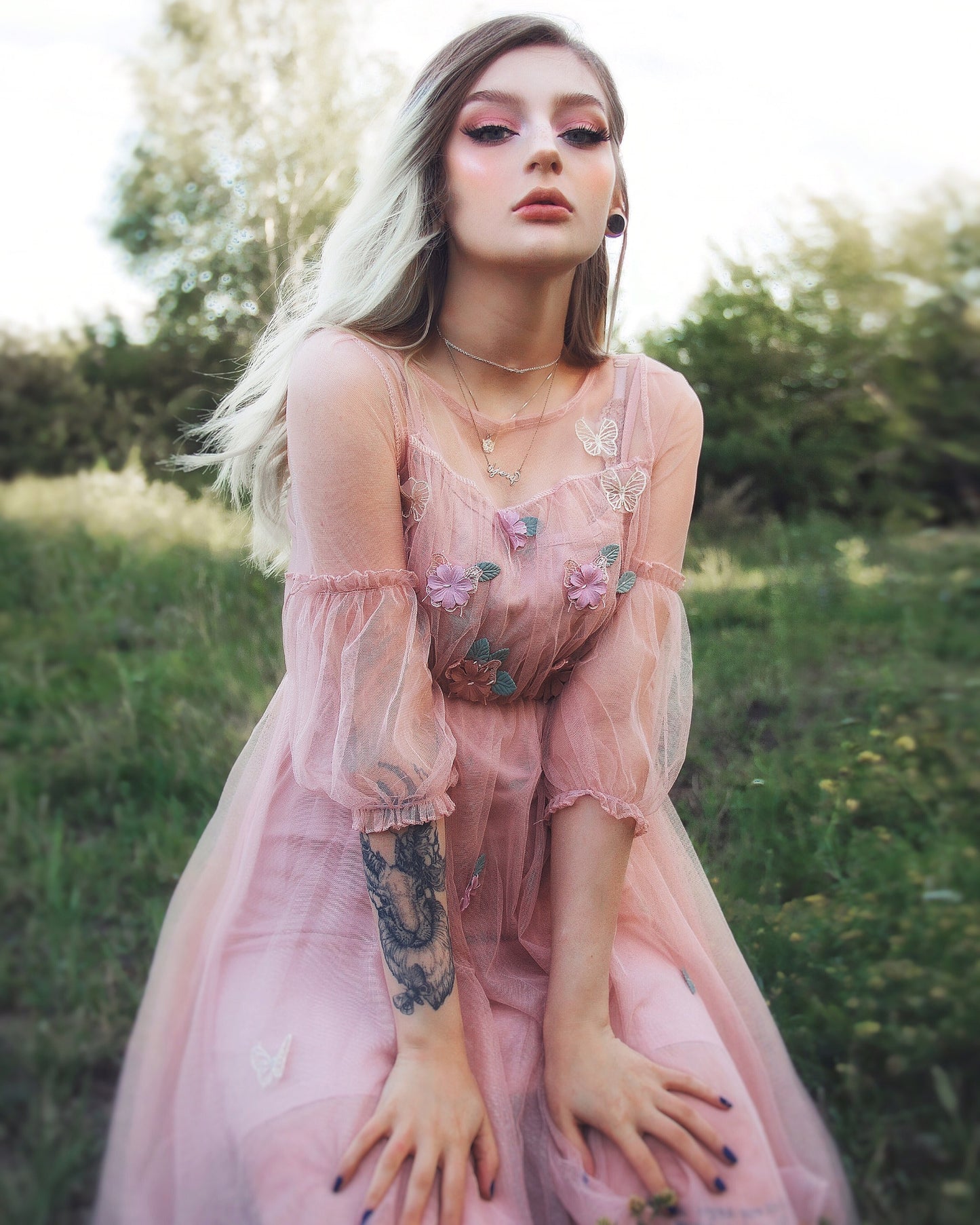 Lolita Lantern Sleeve Gauze Dress PL20044