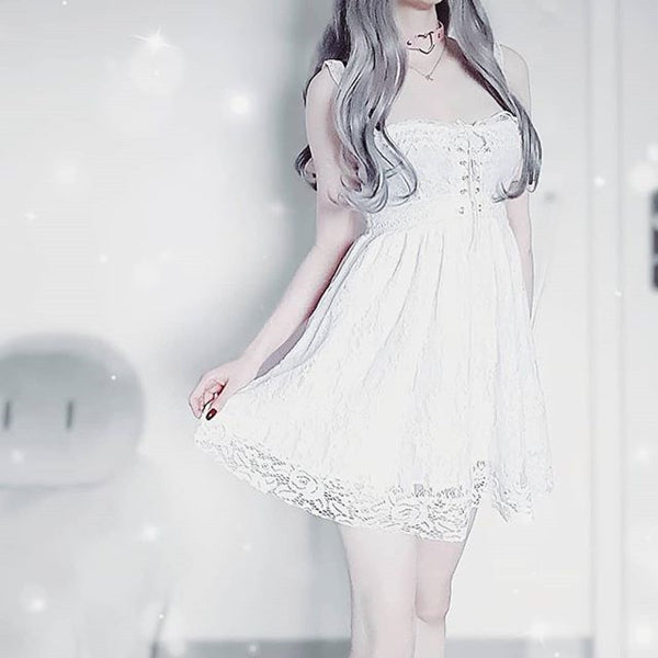 Sexy white lace harness dress PL10063