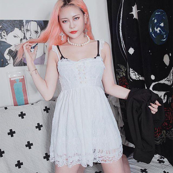 Sexy white lace harness dress PL10063