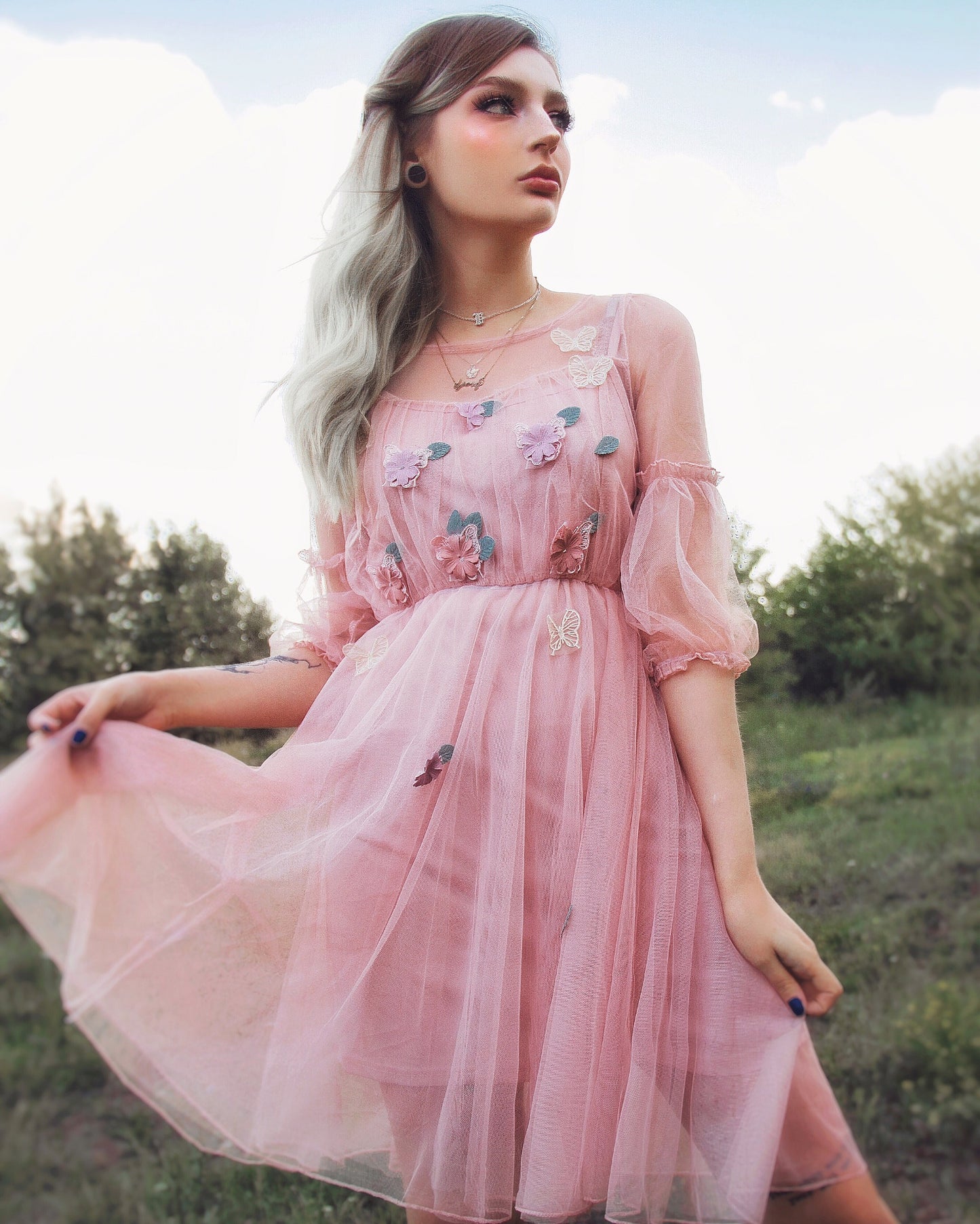 Lolita Lantern Sleeve Gauze Dress PL20044