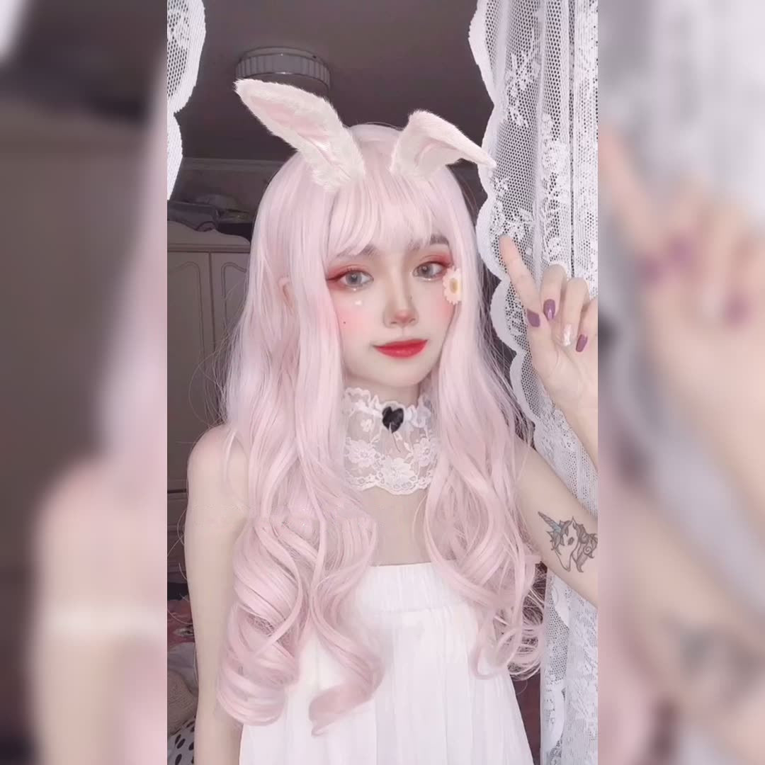 Cherry Blossom Pink Long Curly Wig PL52437