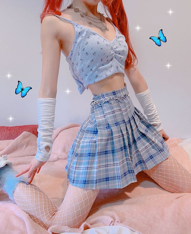 Blue pleated skirt PL21082