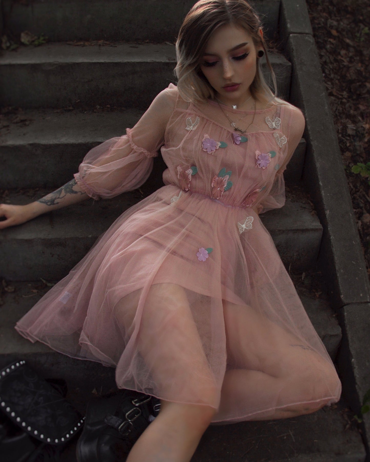 Lolita Lantern Sleeve Gauze Dress PL20044
