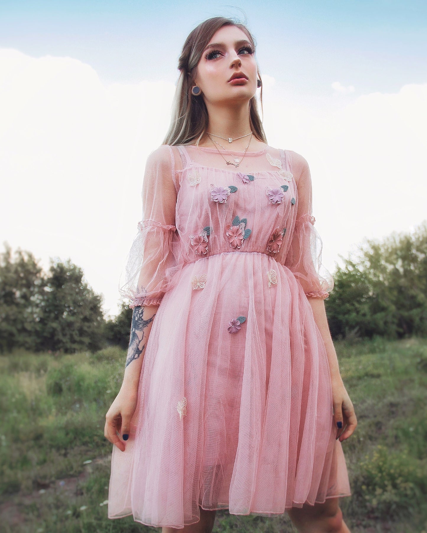 Lolita Lantern Sleeve Gauze Dress PL20044
