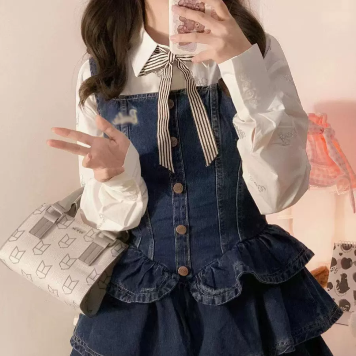 Denim slip dress two piece set PL52900