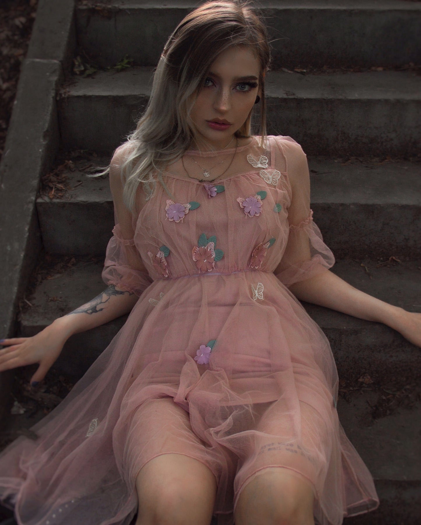 Lolita Lantern Sleeve Gauze Dress PL20044