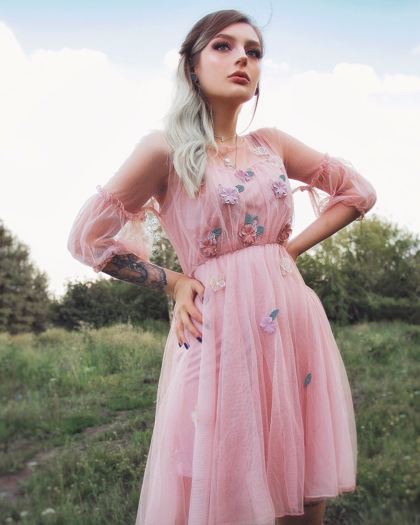 Lolita Lantern Sleeve Gauze Dress PL20044
