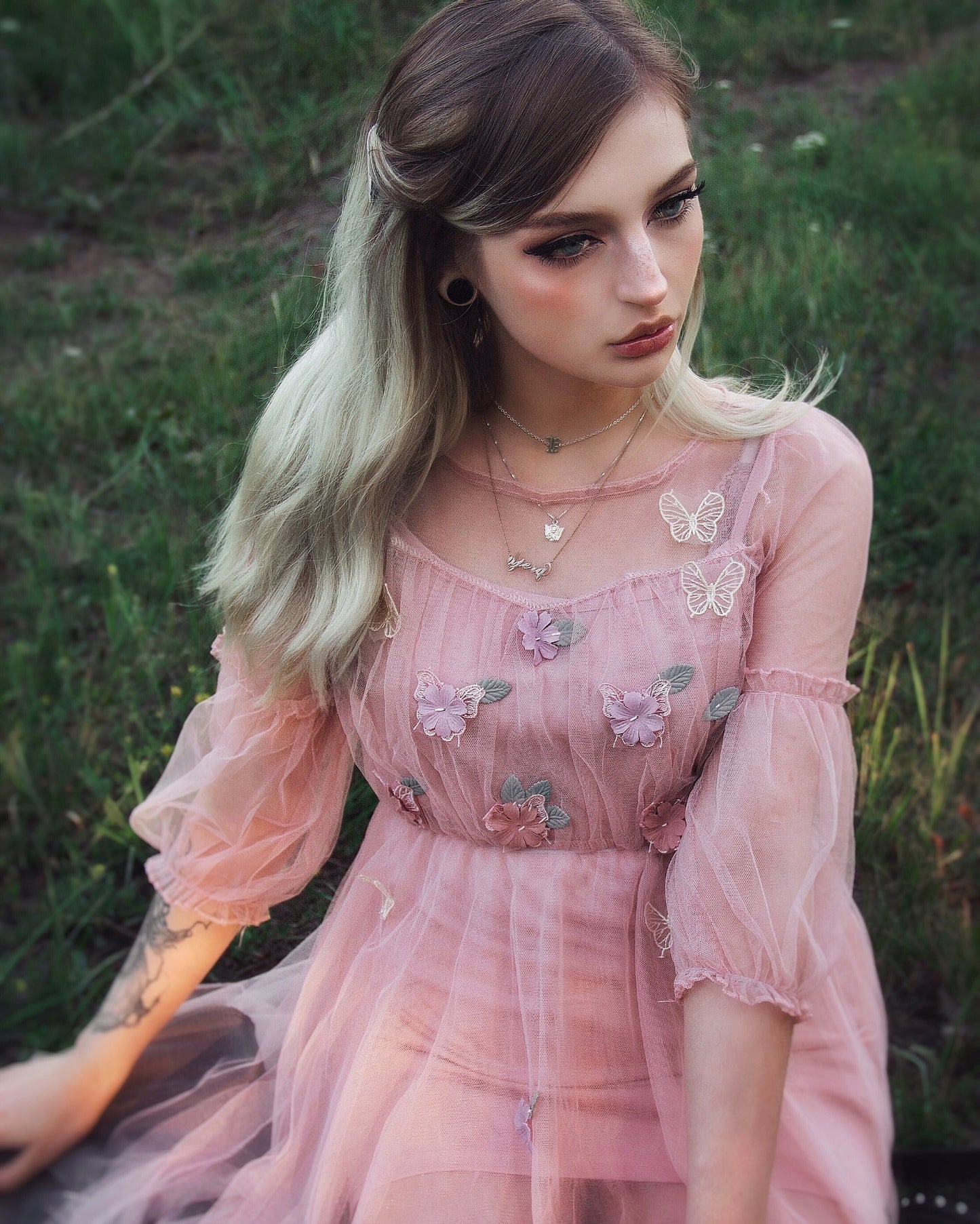 Lolita Lantern Sleeve Gauze Dress PL20044