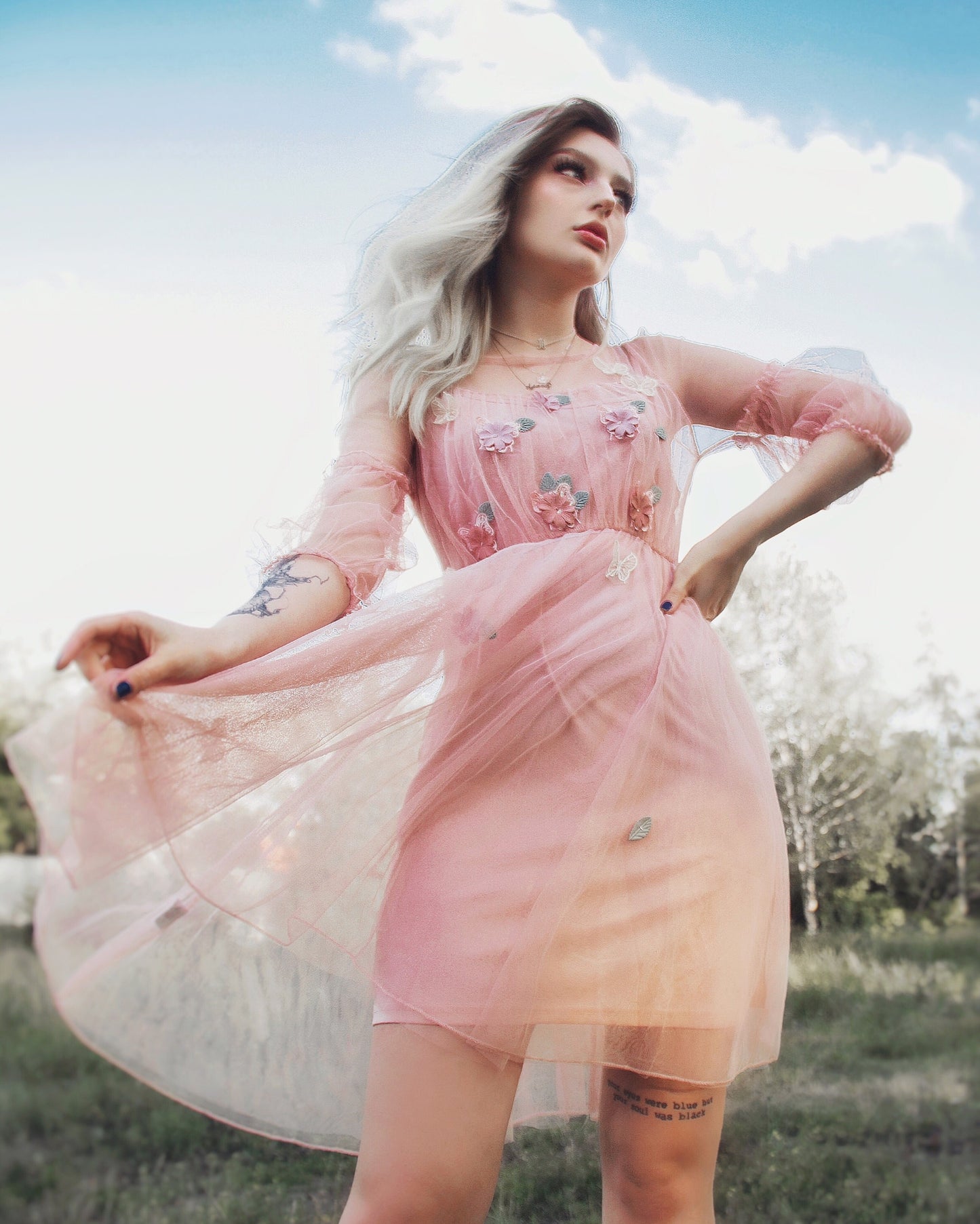 Lolita Lantern Sleeve Gauze Dress PL20044