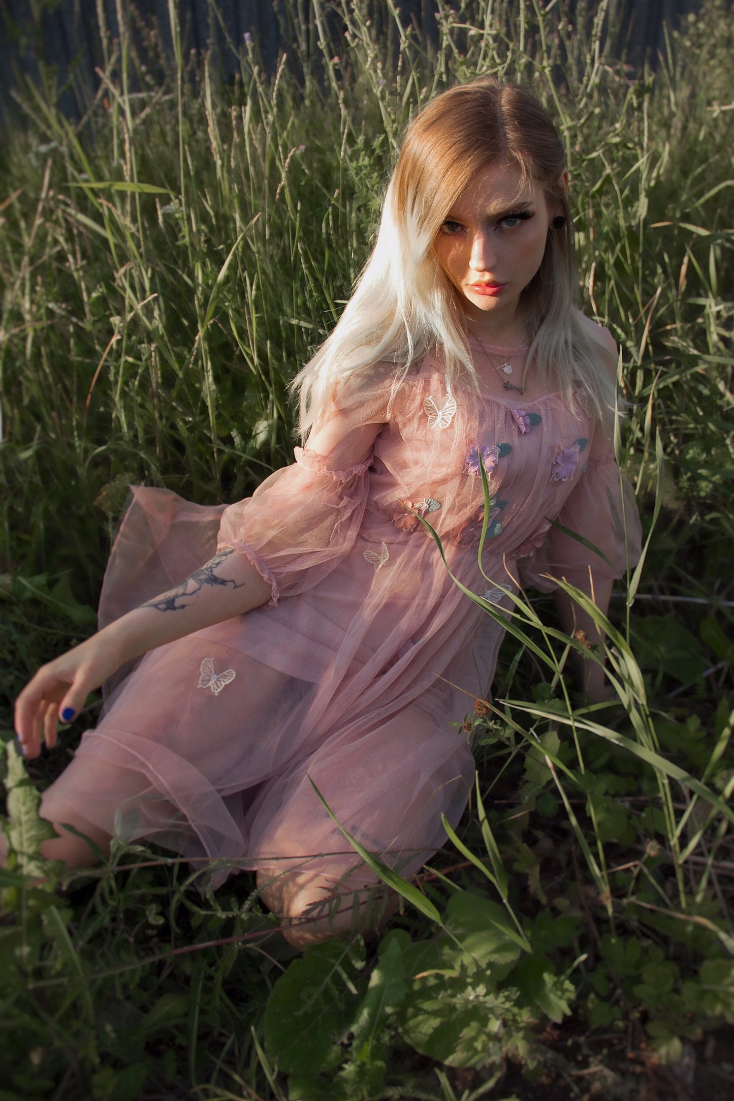 Lolita Lantern Sleeve Gauze Dress PL20044
