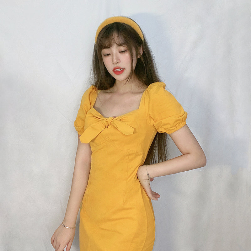 YELLOW SQUARE NECK DRESS PL52275