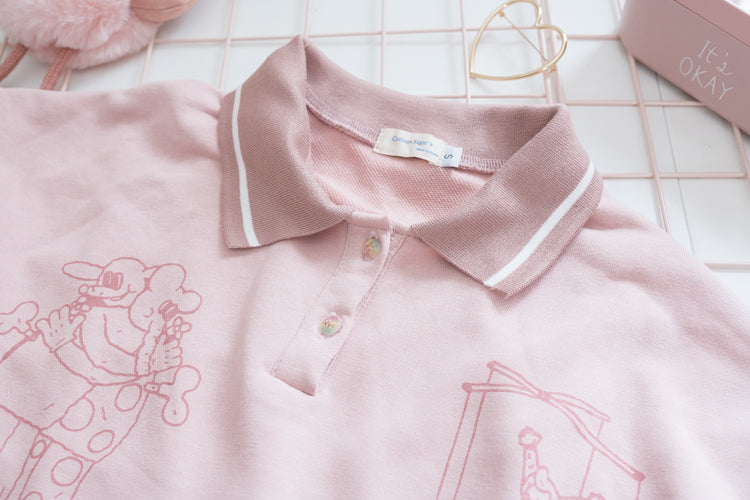 pink printed polo neck T-shirt PL52501