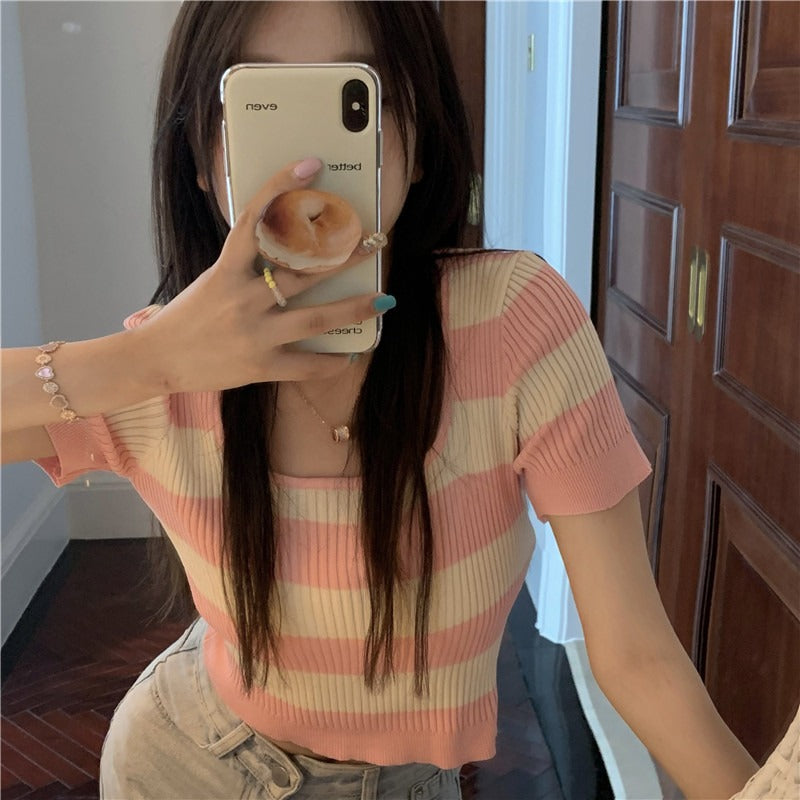 Pink Striped Knit T-Shirt PL52483