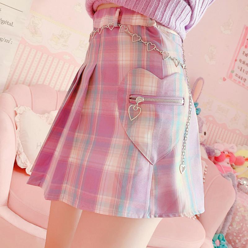 Purple plaid pleated skirt PL50799