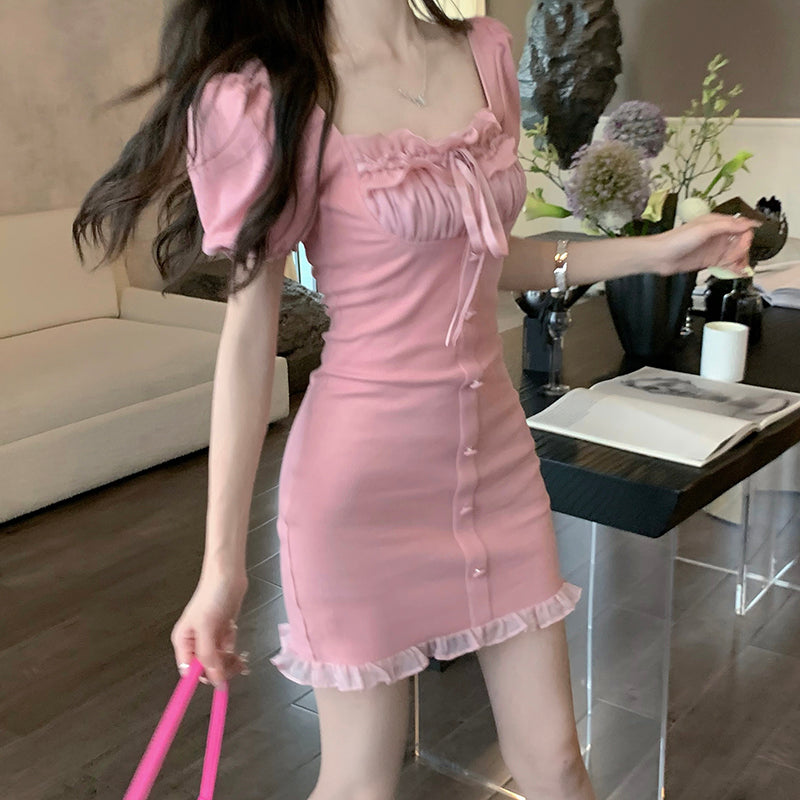 Pink Puff Sleeve Dress PL52665