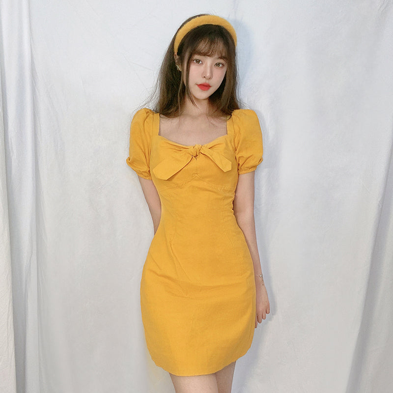 YELLOW SQUARE NECK DRESS PL52275
