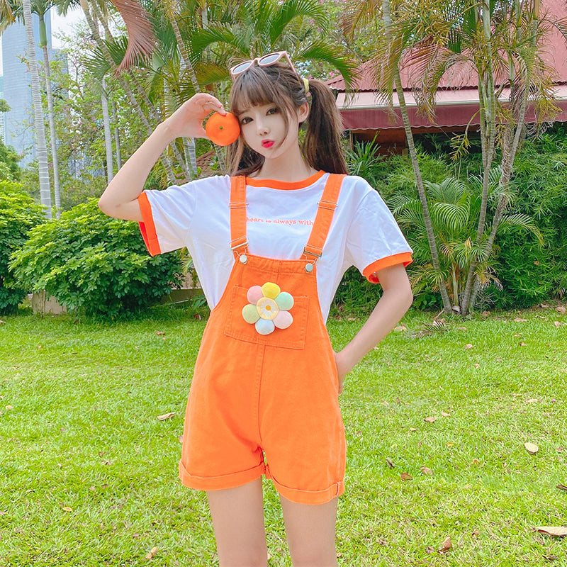 Orange overalls + T-shirt 2-piece set PL52278
