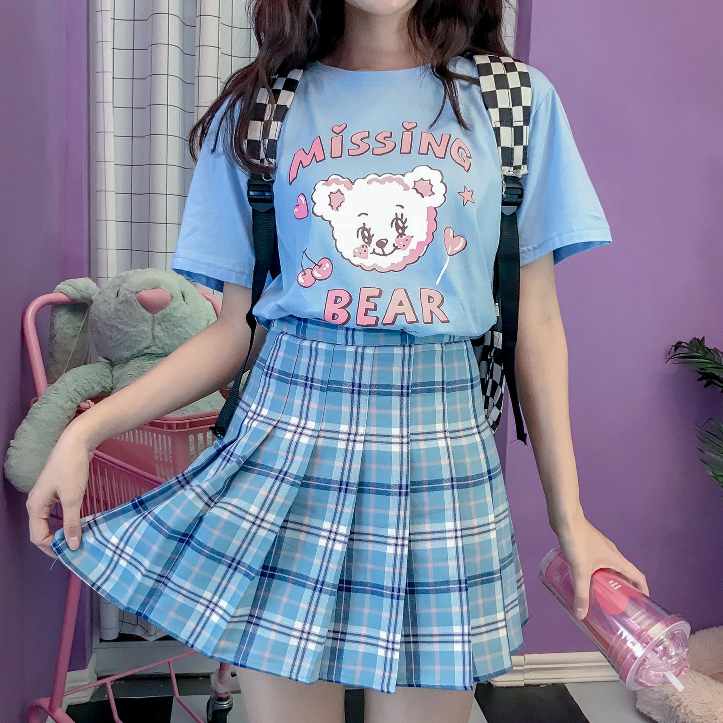 Blue pleated skirt PL21082