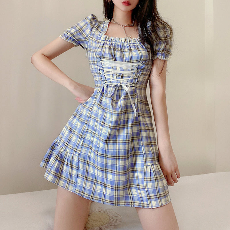 purple puff sleeve dress PL52393