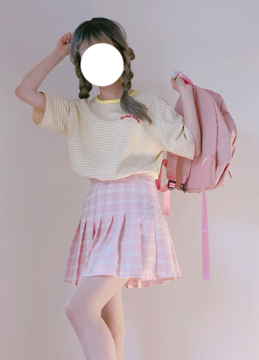 Pink plaid high waist skirt PL20014