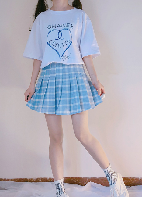 Pink plaid high waist skirt PL20014
