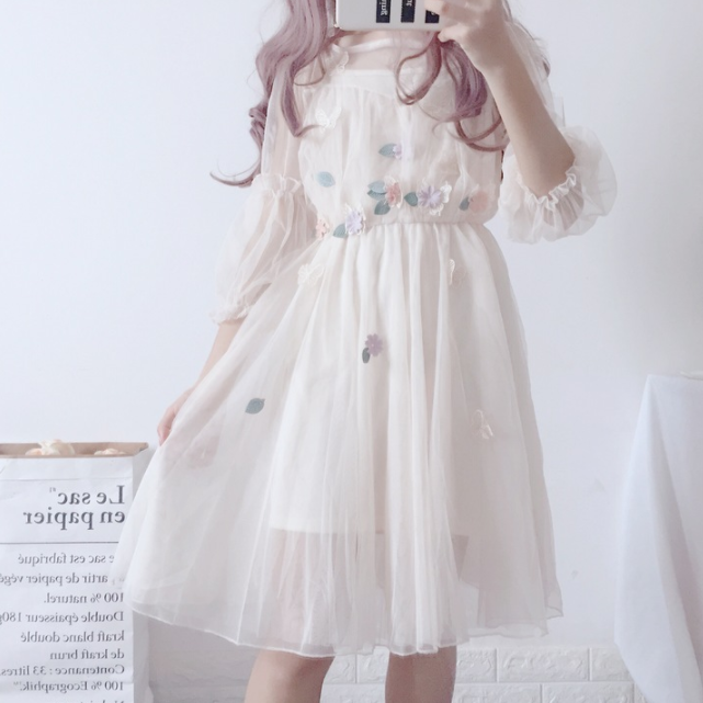 Lolita Lantern Sleeve Gauze Dress PL20044
