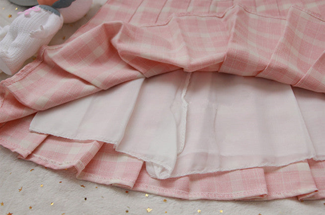 Pink plaid high waist skirt PL20014