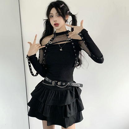 Cyberpunk fishnet skirt set PA20336