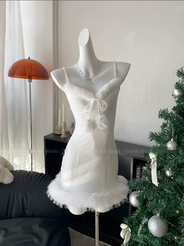 White Plush Dress PA10234