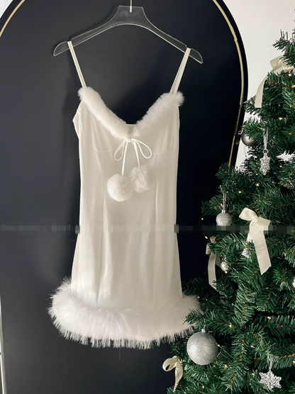 White Plush Dress PA10234